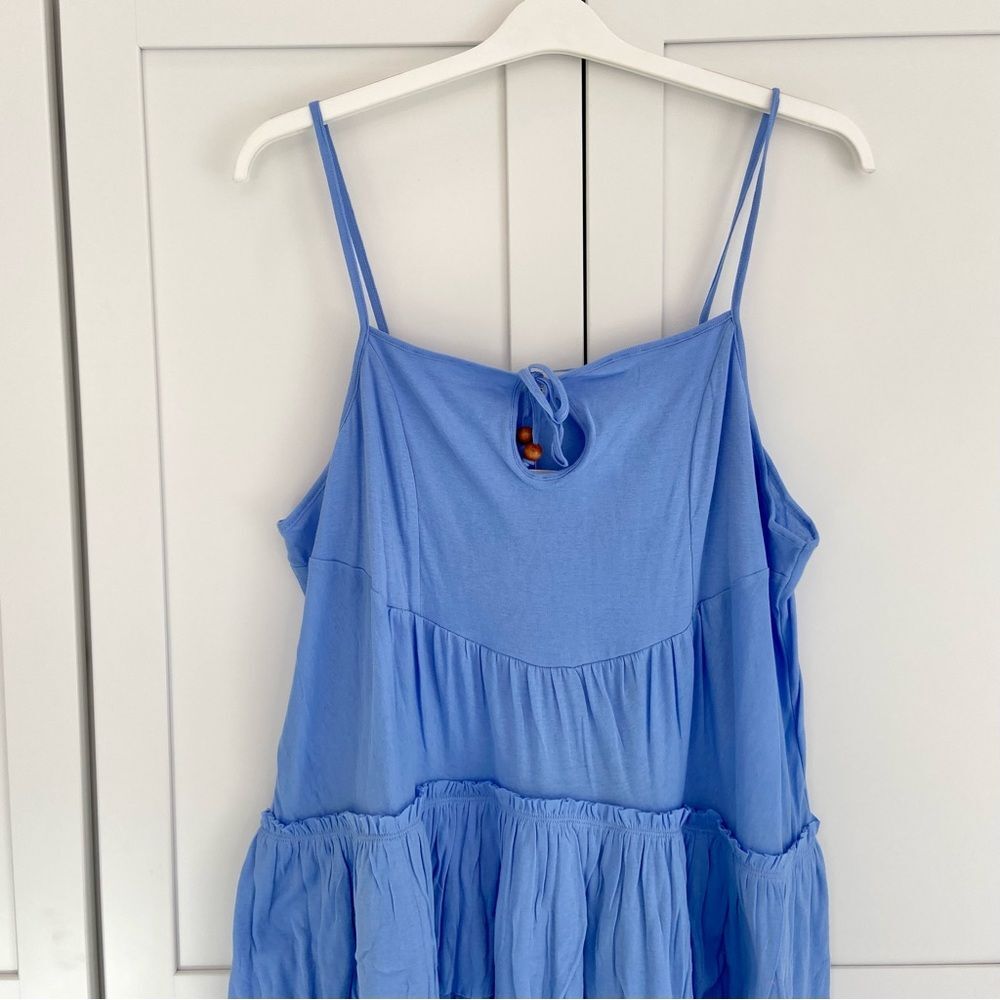 FREE PEOPLE Beach Blue Tiered Beaded Mini Dress Size M - Picture 3 of 10
